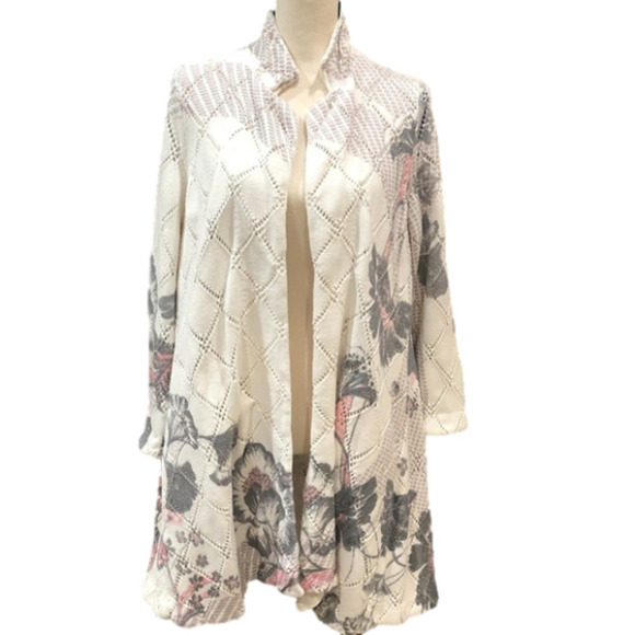 𝅺anthropologie Knitted + Knotted Diamondlink Floral Open Cardigan Sweater - Picture 1 of 14